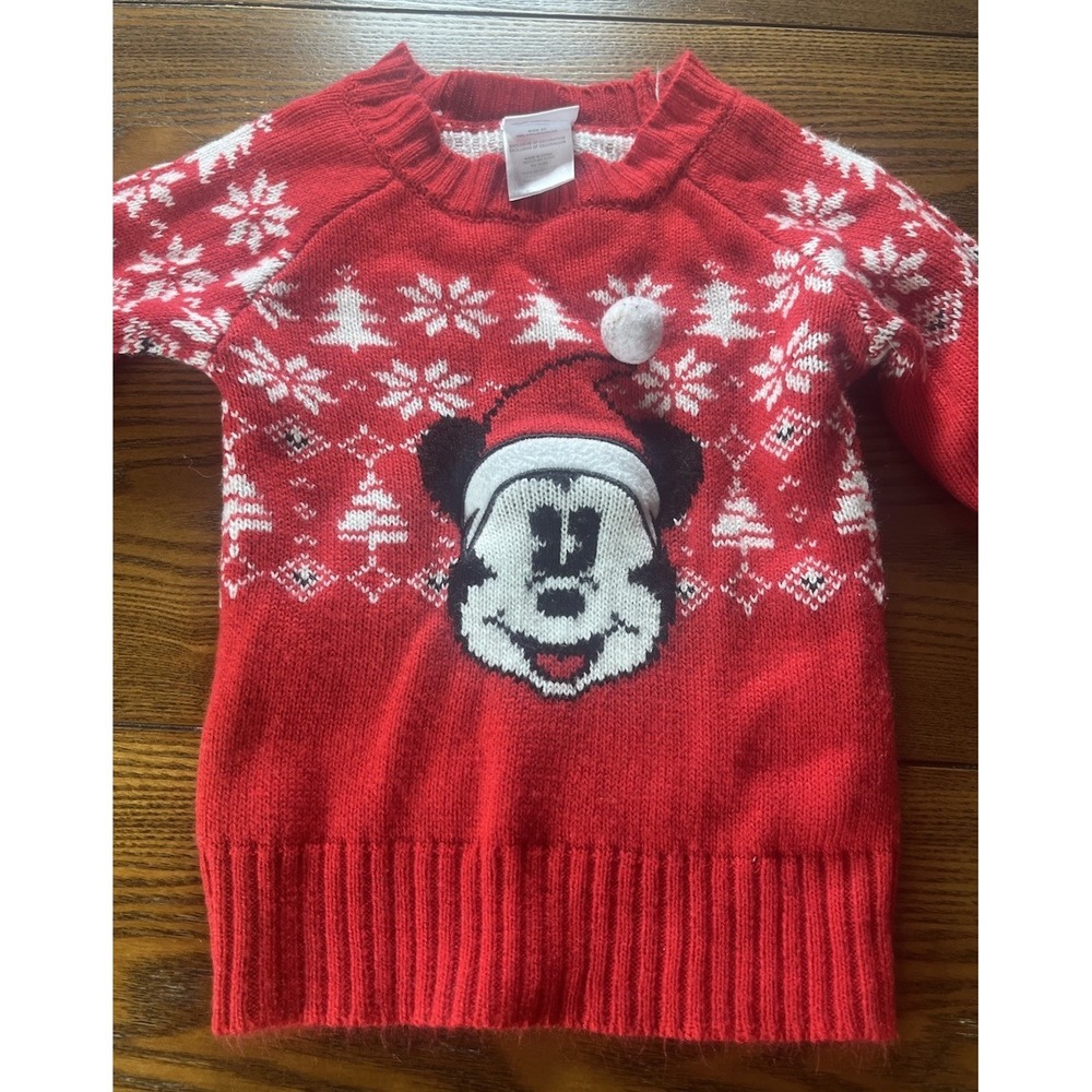 Disney Mickey Mouse Red Christmas Sweater Toddler 2T Unisex